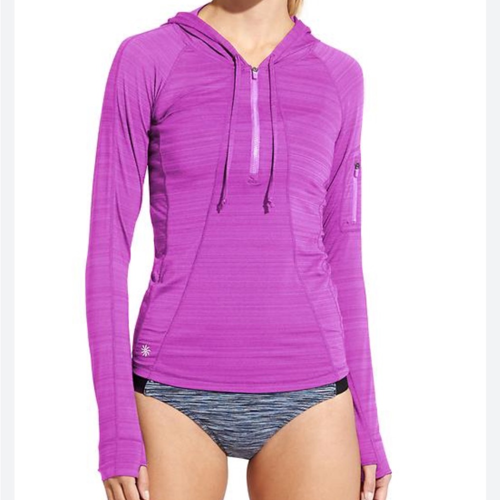 Athleta Pacifica UPF Hoodie w/ thumb holes + pocket 1/4 Zip Top CoverUp Sz Small